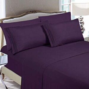 Elegant Comfort Luxury 4-Piece Bed Sheet Set - Luxury Bedding 1500 Premium Hotel Quality Microfiber, Wrinkle Resistant Cool & Breathable, Easy Elastic Fitted, Queen, Plum-Purple