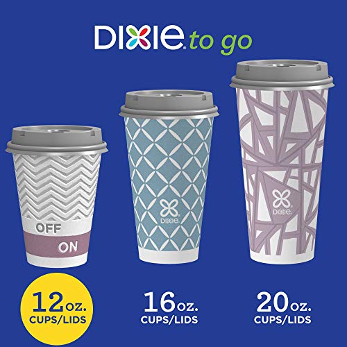 Dixie To Go Hot Beverage Cups & Lids, 12 Oz, 156 count, Assorted Designs, 6 Packs of 26 Count, Disposable Paper Coffee Cups & Lids