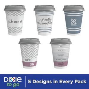 Dixie To Go Hot Beverage Cups & Lids, 12 Oz, 156 count, Assorted Designs, 6 Packs of 26 Count, Disposable Paper Coffee Cups & Lids