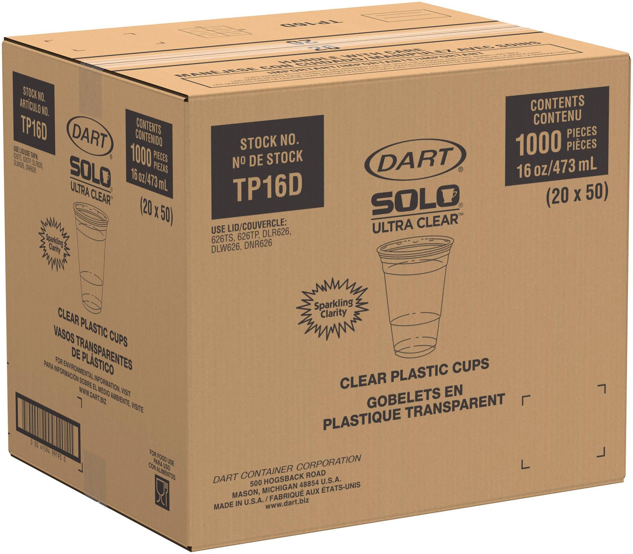 Solo Ultra Clear 16 Oz Plastic Cold Cup, TP16D (1,000 Count)