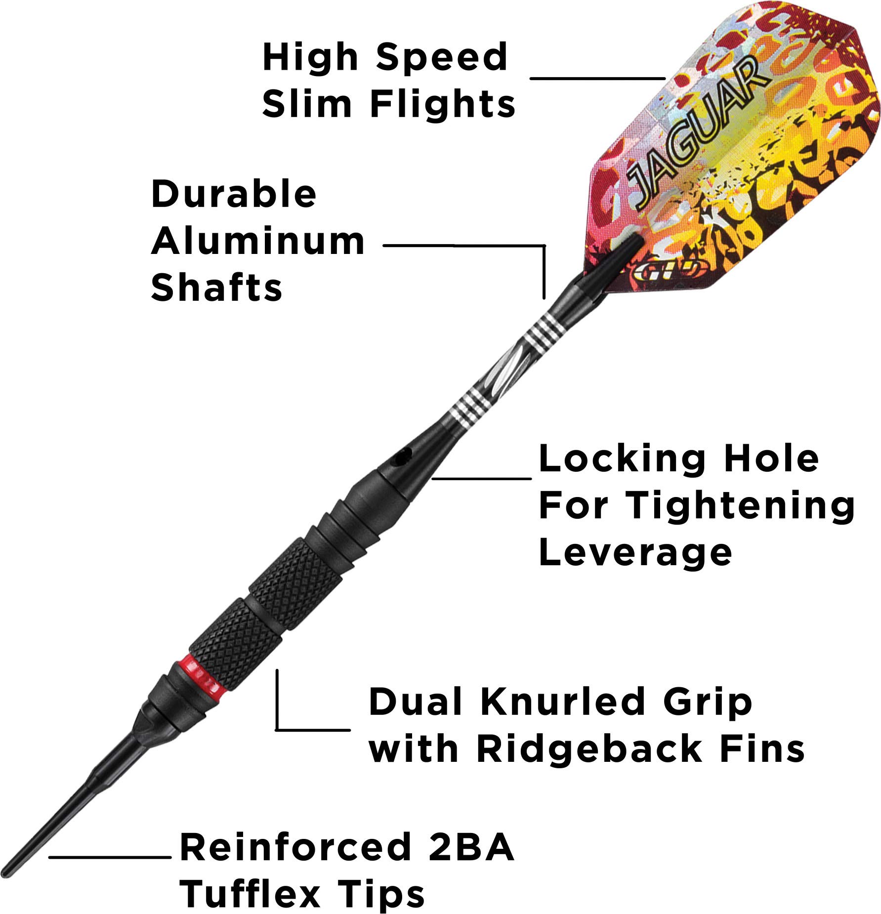 Viper by GLD Products unisex adult Viper Jaguar 80 Tungsten Soft Tip Darts with Storage Travel Case Medium Knurling 18 Grams, Red, Two Wide Knurled Sections US