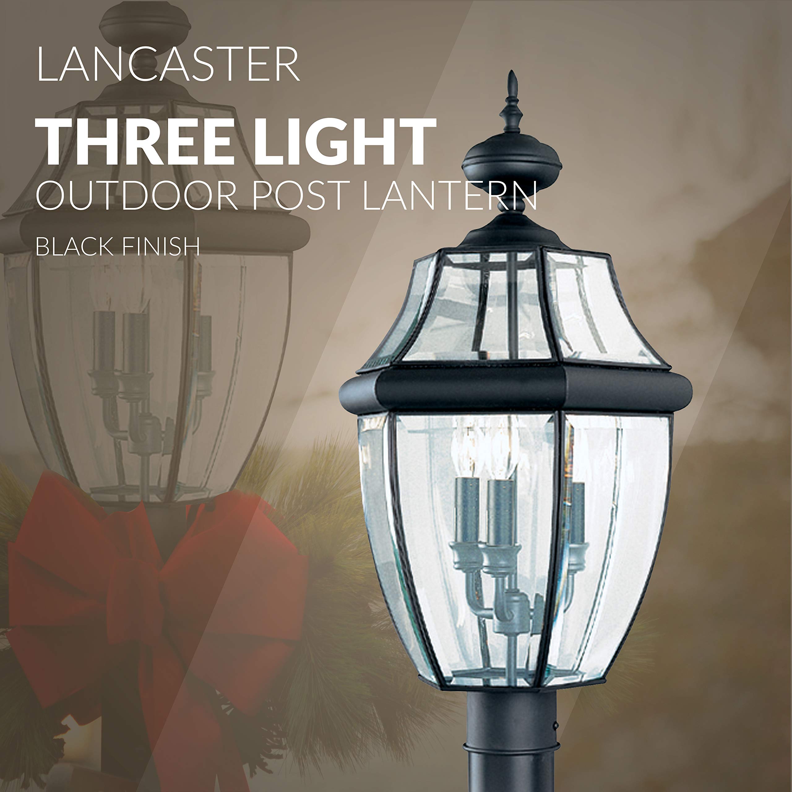 Sea Gull Lighting 8239-12 Lancaster Outdoor Post Lantern Outside Fixture, 24'' Height, Black