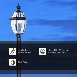 Sea Gull Lighting 8239-12 Lancaster Outdoor Post Lantern Outside Fixture, 24'' Height, Black