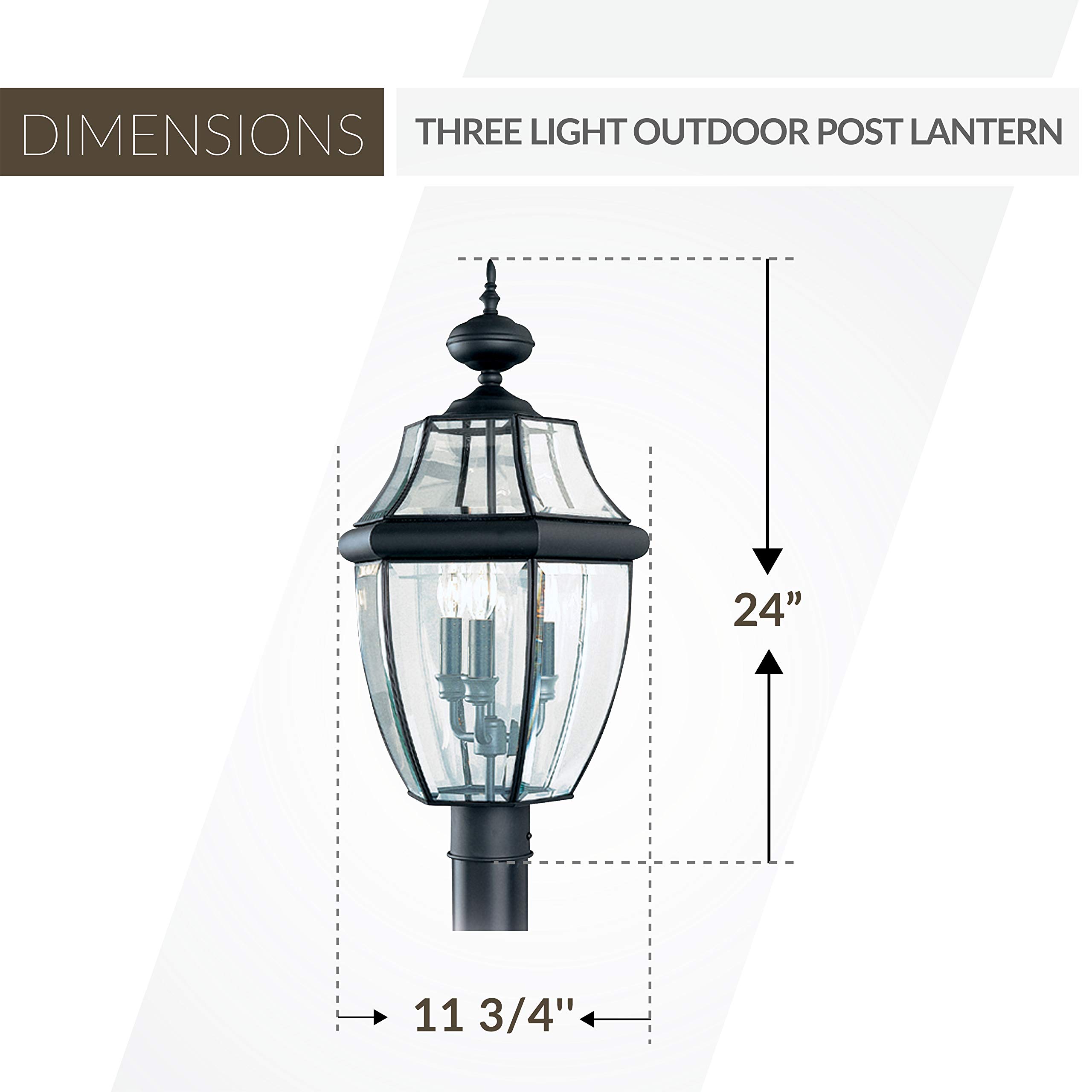 Sea Gull Lighting 8239-12 Lancaster Outdoor Post Lantern Outside Fixture, 24'' Height, Black