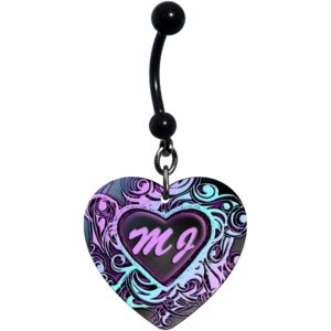 body candy customizable steel pink blue black tribal heart personalized initials dangle belly ring