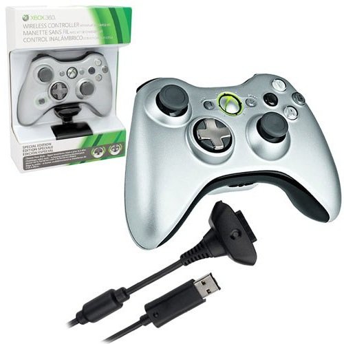 Xbox 360 Silver Controller and Play & Charge Kit