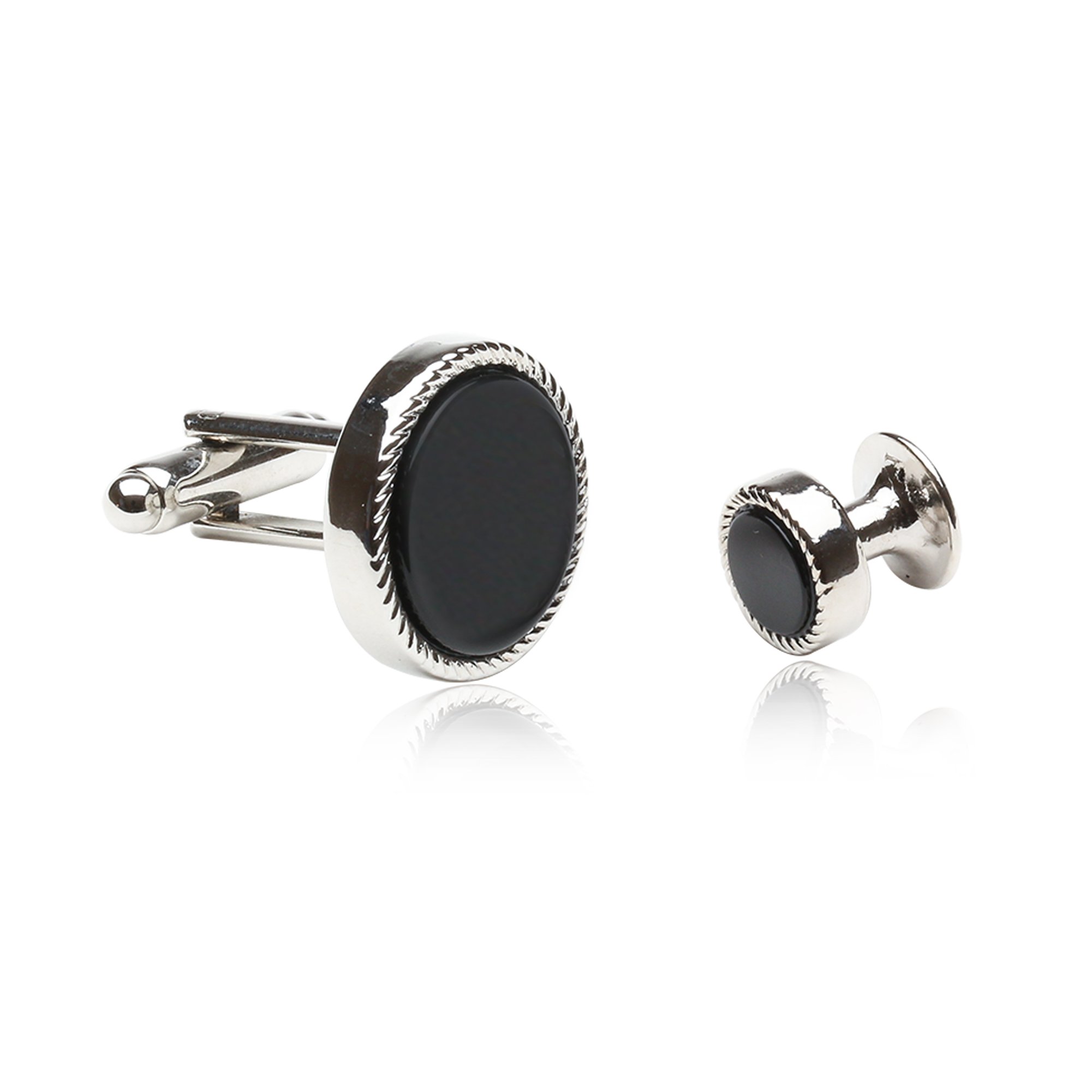 Cuff-Daddy Cufflinks and Studs Tuxedo Silver-Tone Cufflinks Round Ribbed Tuxedo Formal Set with Presentation Idea Box Unique Designed French Cuff Links Mens Wedding Business for Men