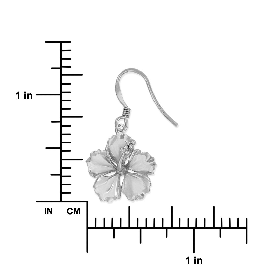 Sterling Silver 5/8 Inch Hibiscus Dangle Earrings