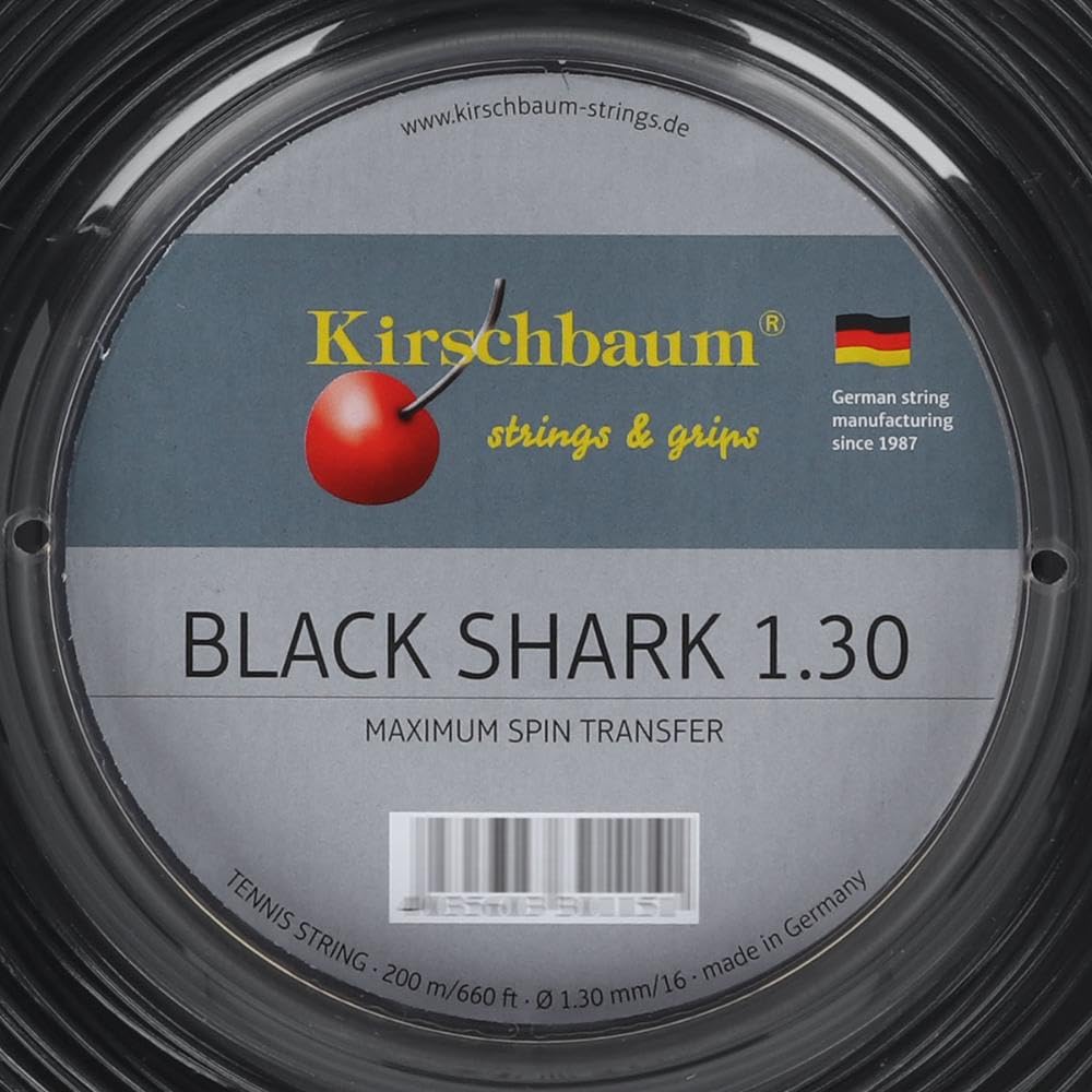 Kirschbaum Reel Black Shark Tennis String, 1.30mm/16-Gauge, Black