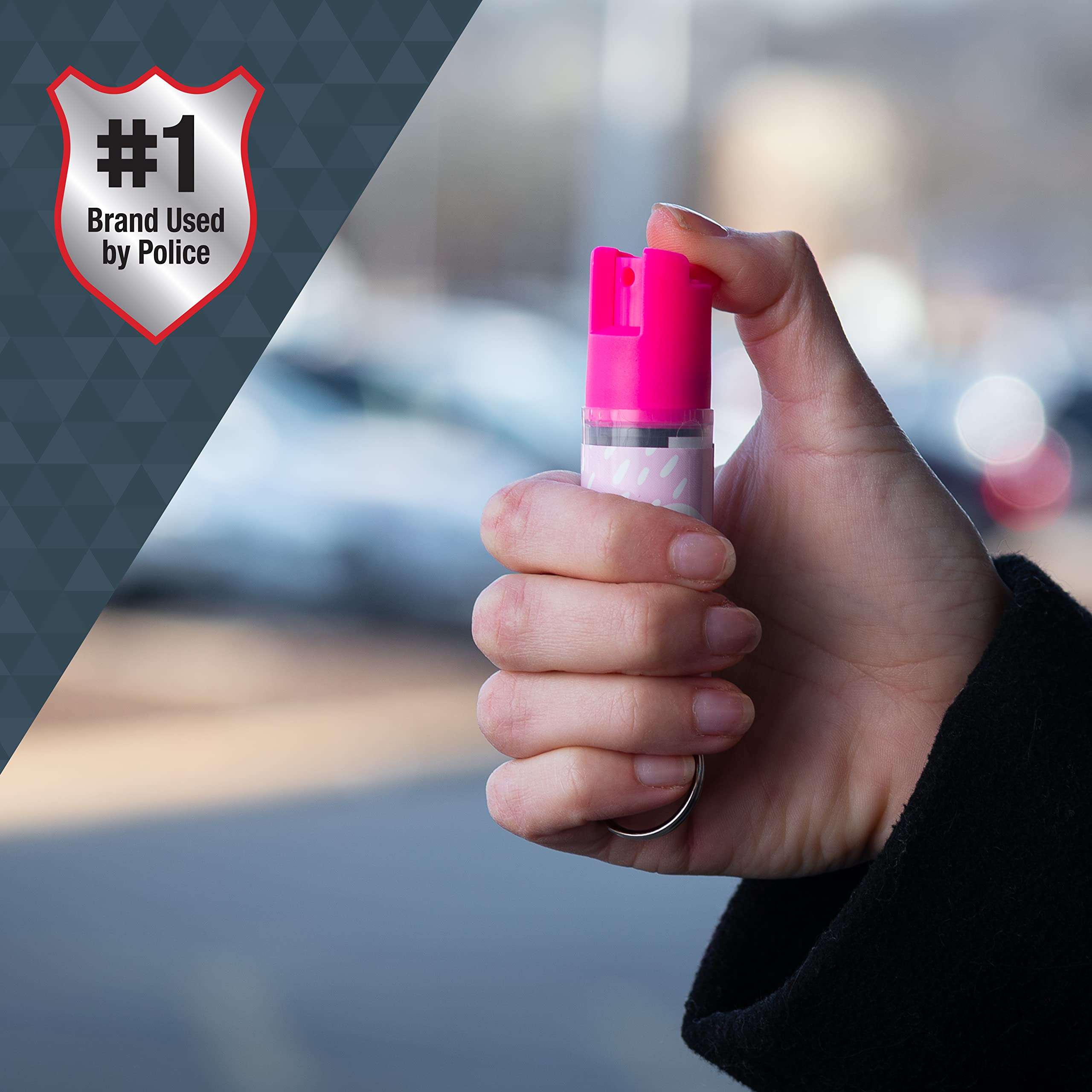 SABRE Pepper Spray With Key Ring, 25 Bursts, 10-Foot (3-Meters) Range, UV Marking Dye, Twist Lock Safety, Supports The National Breast Cancer Foundation (NBCF), Pink