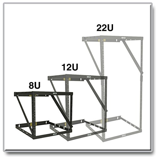 Tripp Lite 8U/12U/22U Expandable Wall-Mount 2-Post Open Frame Rack, Adjustable Network Equipment Rack, Switch Depth, 18" Deep, 5 Year Warranty (SRWO8U22), black