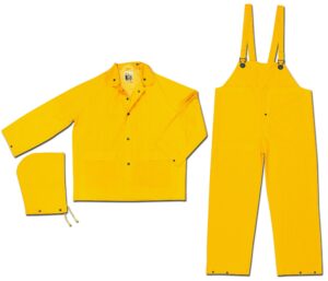 mcr safety 2003x5 classic pvc/polyester 3-piece rainsuit with attached hood, yellow, 5x-large