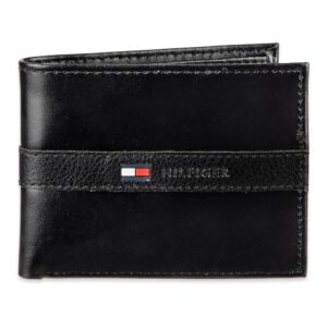 Tommy Hilfiger Men's Leather Wallet - Thin Sleek Casual Bifold with 6 Credit Card Pockets and Removable ID Window, Black