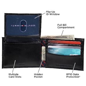 Tommy Hilfiger Men's Leather Wallet - Thin Sleek Casual Bifold with 6 Credit Card Pockets and Removable ID Window, Black