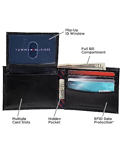 Tommy Hilfiger Men's Leather Wallet - Thin Sleek Casual Bifold with 6 Credit Card Pockets and Removable ID Window, Black