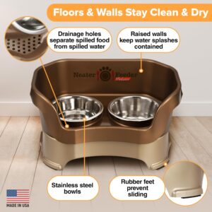 Neater Feeder - Deluxe Model - Mess-Proof Dog Bowls (Medium, Bronze) - Made in USA - Elevated, No Spill, Non-Tip, Non-Slip, Raised Stainless Steel Food & Water Pet Bowls