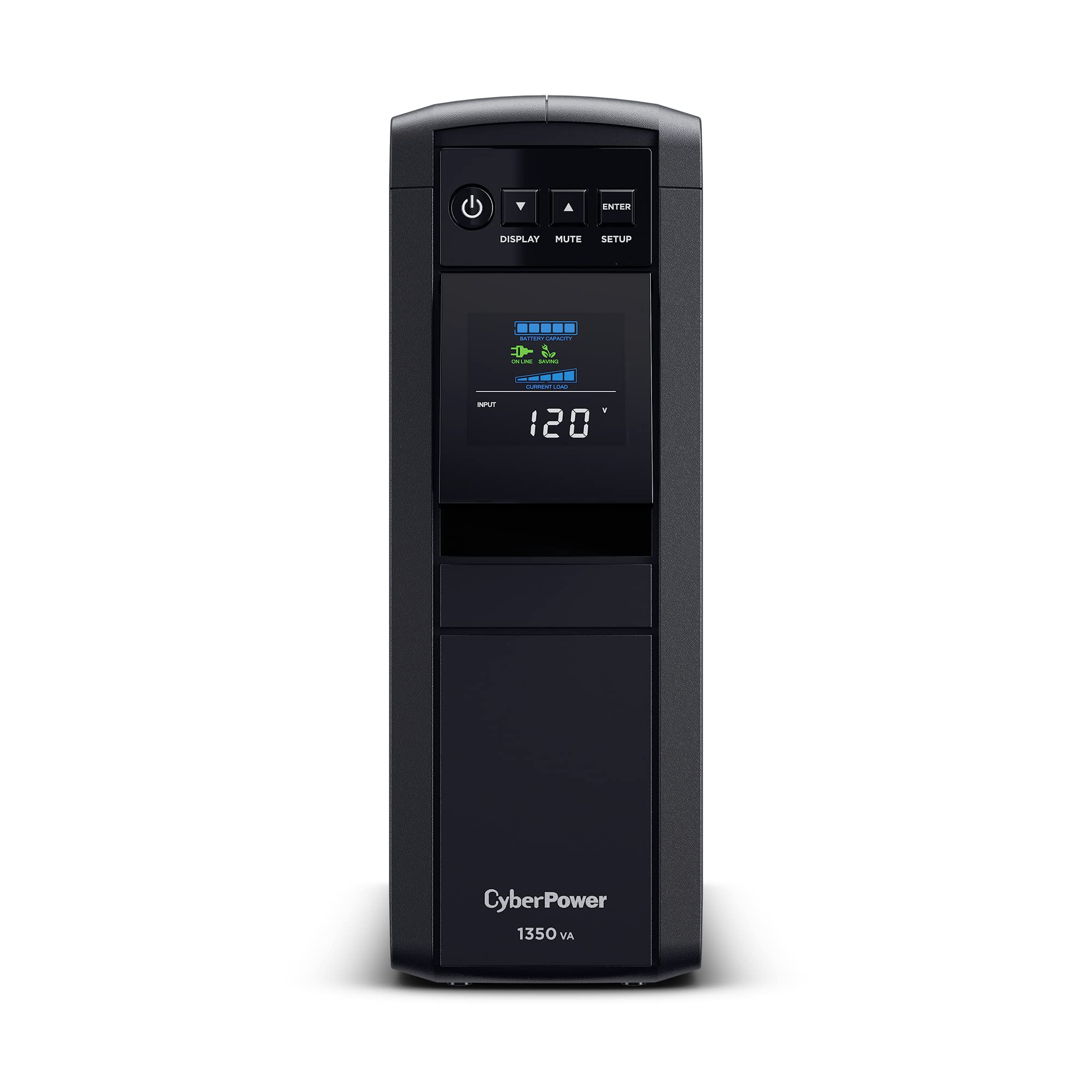 CyberPower CP1350PFCLCD PFC Sinewave UPS System, 1350VA/880W, 12 Outlets, AVR, Mini-Tower