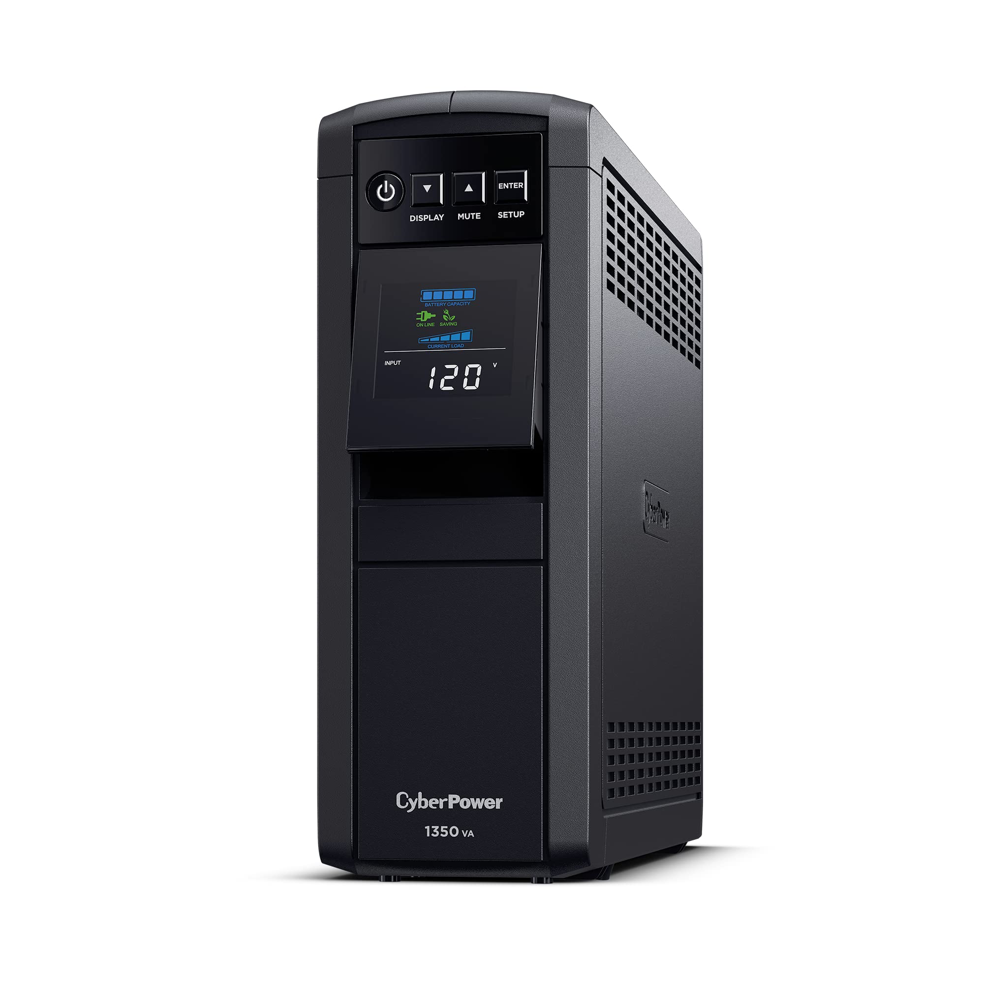 CyberPower CP1350PFCLCD PFC Sinewave UPS System, 1350VA/880W, 12 Outlets, AVR, Mini-Tower