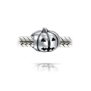 Spooky Halloween Jack O Lantern Pumpkin Charm Bead For Women Teen Oxidized .925 Sterling Silver For European Bracelet