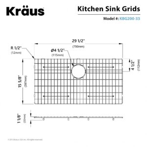 KRAUS KBG-200-33 Stainless Steel Bottom Grid for KHF200-33 Farmhouse Sink , 29 1/2 in x 15 5/8 in x 1 1/8 in