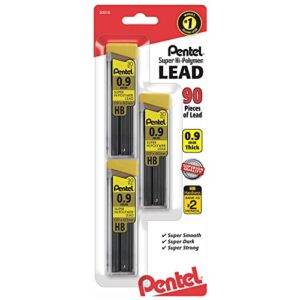 pentel® super hi-polymer® leads, 0.9 mm, hb, 30 leads per tube, pack of 3 tubes