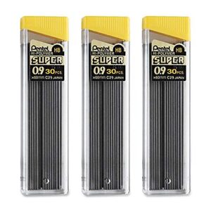 Pentel® Super Hi-Polymer® Leads, 0.9 mm, HB, 30 Leads Per Tube, Pack of 3 Tubes