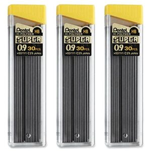 Pentel® Super Hi-Polymer® Leads, 0.9 mm, HB, 30 Leads Per Tube, Pack of 3 Tubes