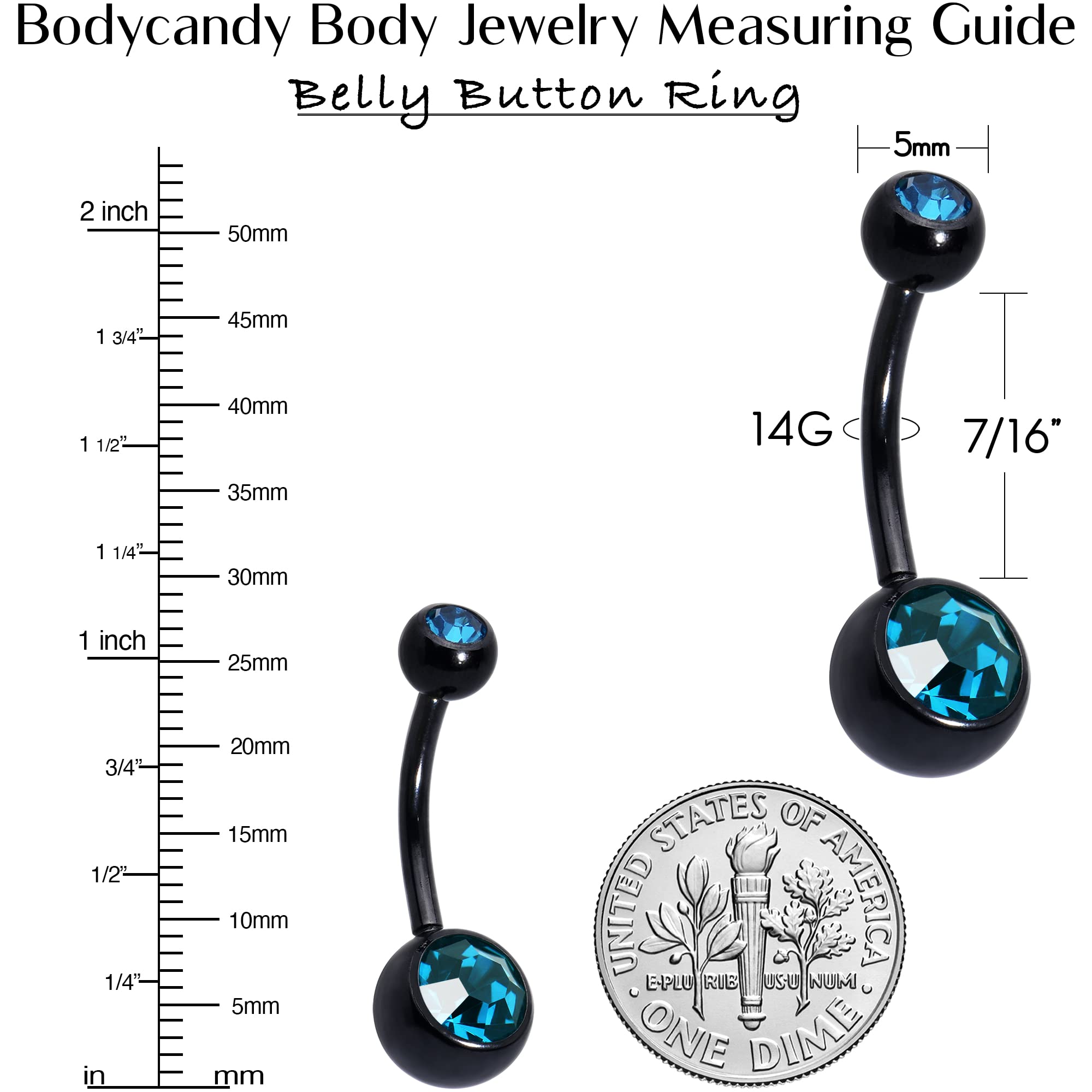 Body Candy 14G Belly Button Ring Surgical Stainless Steel Round Navel Barbell Stud Body Piercing (1PC-Black)