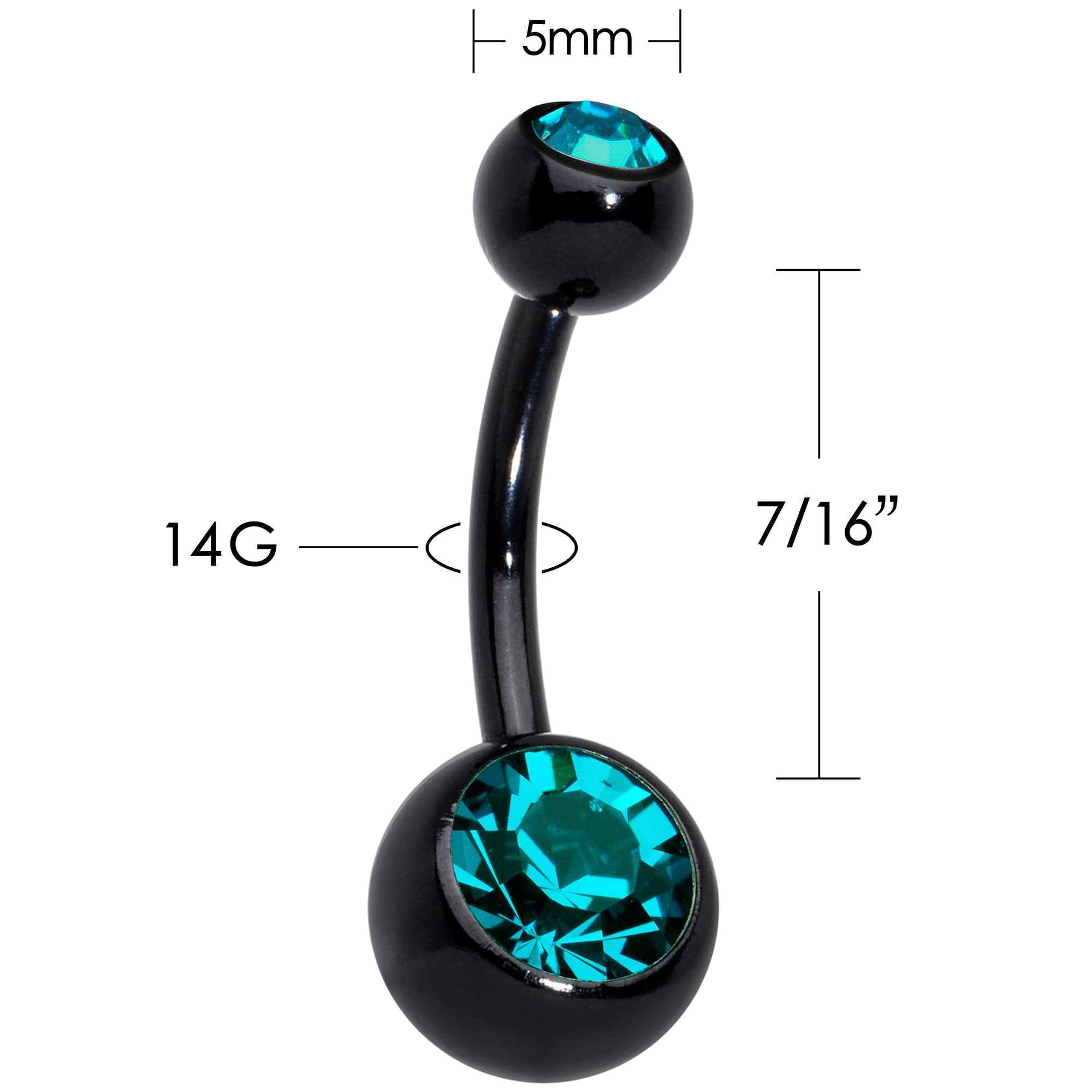 Body Candy 14G Belly Button Ring Surgical Stainless Steel Round Navel Barbell Stud Body Piercing (1PC-Black)