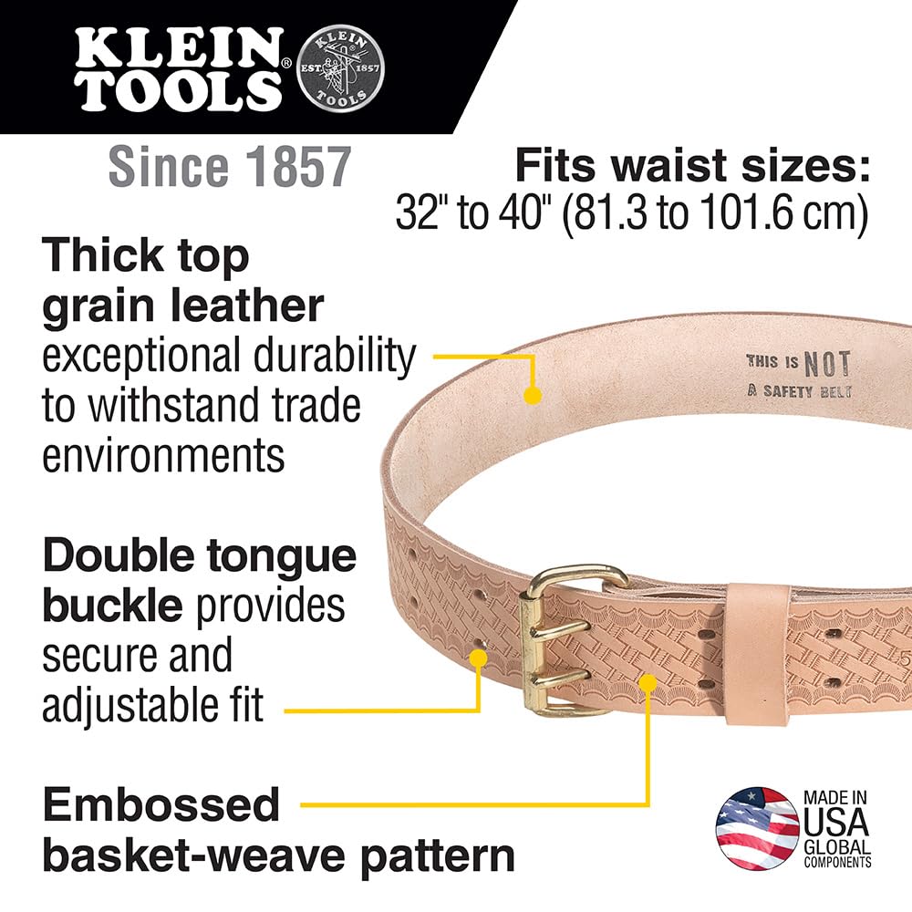 Klein Tools 5415S Tool Belt, Heavy-Duty Leather Work Belt for Contractors, Construction, Carpenters, Electricians, Framers, Ironworkers, Small