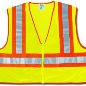 MCR Safety WCCL2LX2 Class 2 Polyester Mesh Safety Vest with 3M Scotchlite 4-1/2-Inch Orange/Silver Reflective Stripe, Fluorescent Lime, 2X-Large