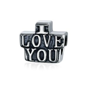 romantic words saying i love you heart charm bead for women teens girlfriend wife daughter oxidized .925 sterling silver fits european charm bracelet