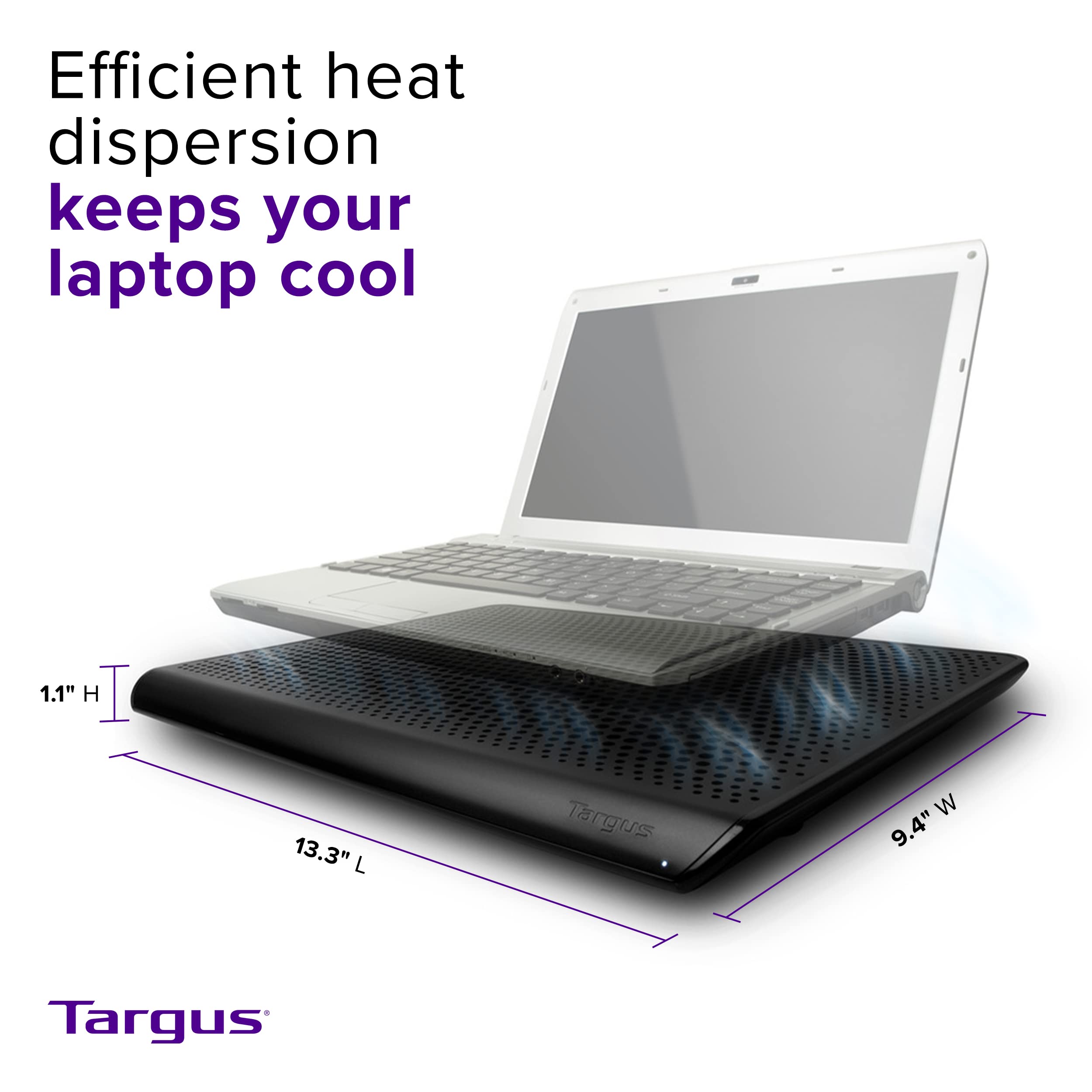 Targus 16 inch Dual Fan Lap Chill Mat - Laptop Cooling Pad, Heat Protection Laptop Cooler, Dual-fan Heat Dispersion, USB-A Connection Laptop Fan (PA248U5) Black