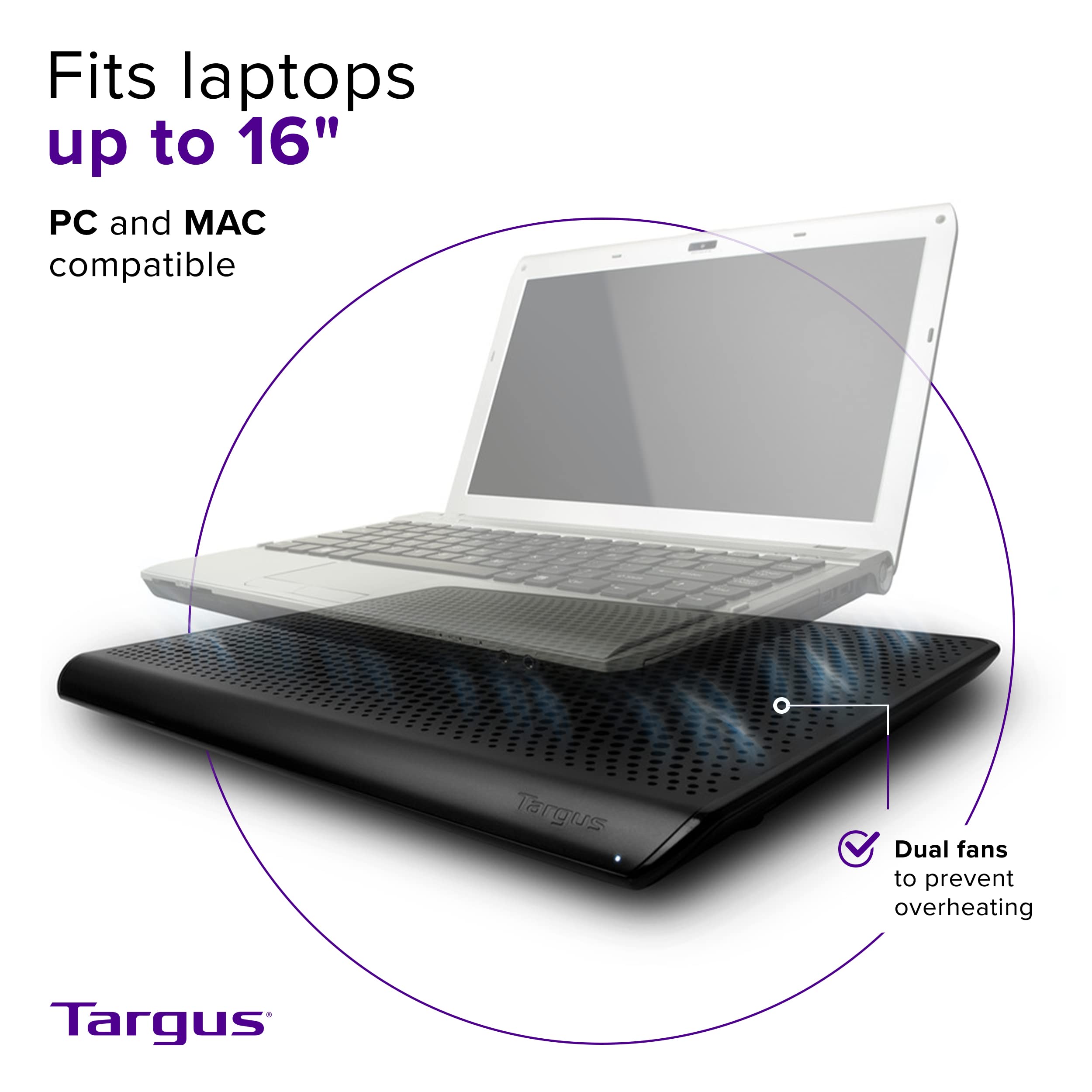 Targus 16 inch Dual Fan Lap Chill Mat - Laptop Cooling Pad, Heat Protection Laptop Cooler, Dual-fan Heat Dispersion, USB-A Connection Laptop Fan (PA248U5) Black