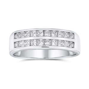 Bling Jewelry Double Row Channel Set Princess Cut CZ Wedding Band Ring 925 Sterling Silver,Clear,7