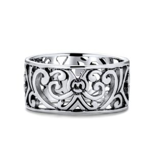 Bling Jewelry Boho Fashion .925 Sterling Silver Open Swirl Filigree Wide Band Ring For Teen For Women 7MM