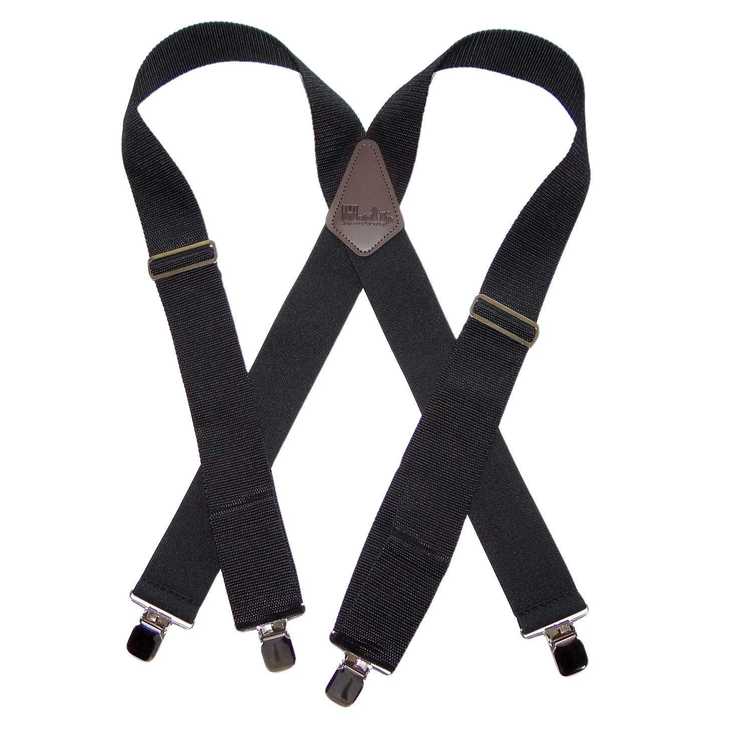 Holdup 2" wide Non-Elastic Industrial Series Black Suspenders for Men with the USA Patented No-Slip Clips