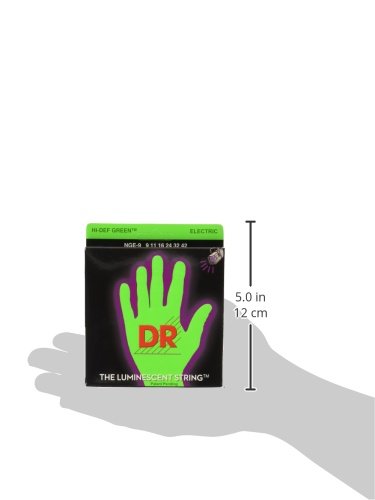 DR Handmade Strings NGE-9 Hi-Def Neon Green Electric Guitar Strings, Light (9-42)