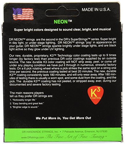 DR Handmade Strings NGE-9 Hi-Def Neon Green Electric Guitar Strings, Light (9-42)