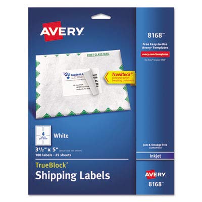 Avery 8168 Inkjet Labels, Shipping, Permanent, 3-1/2-Inch x5-Inch , 100/PK, WE