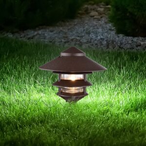 Nuvo SF76/637 One 2 Louver Hood Outdoor Pagoda Landscape Pathway Light, 3 Tier-Large, Old Bronze