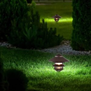 Nuvo SF76/637 One 2 Louver Hood Outdoor Pagoda Landscape Pathway Light, 3 Tier-Large, Old Bronze