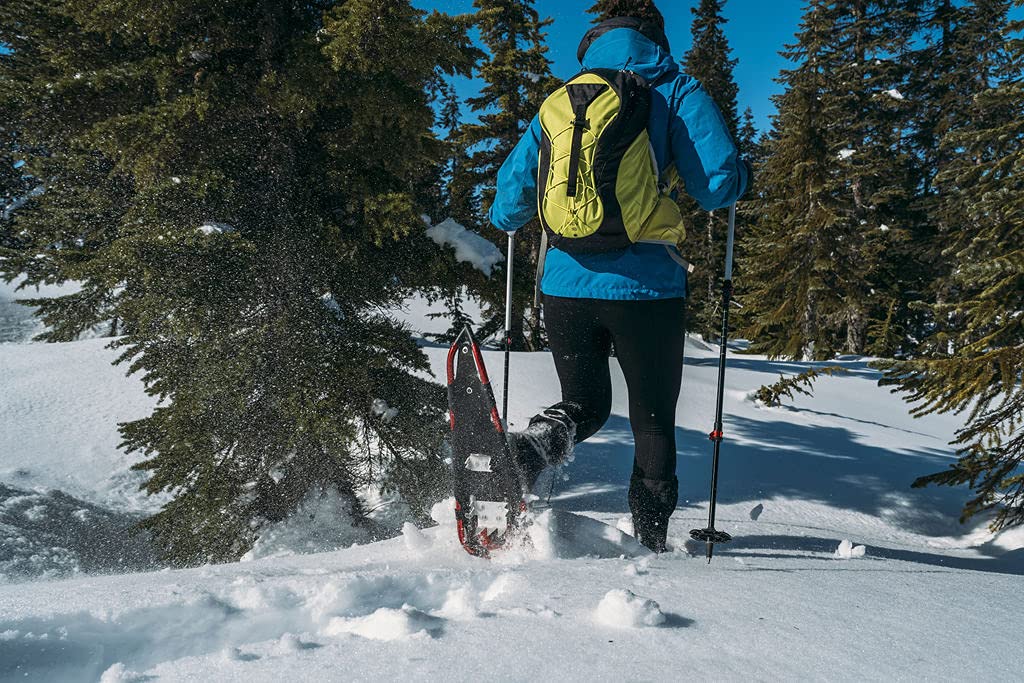 Crescent Moon Yellowstone 24.5 Aluminum Snowshoe (Red): Unisex, Ultralight Trail Snowshoe with Award Winning Single Loop Pull Binding, Aluminum Crampons and Heel Lifts