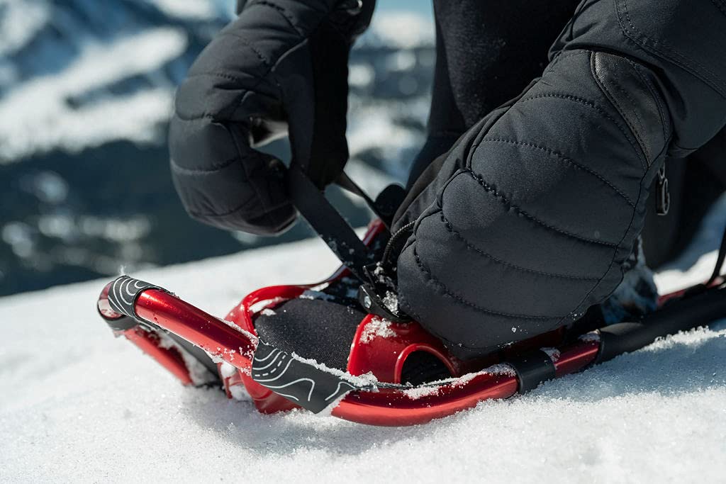 Crescent Moon Yellowstone 24.5 Aluminum Snowshoe (Red): Unisex, Ultralight Trail Snowshoe with Award Winning Single Loop Pull Binding, Aluminum Crampons and Heel Lifts