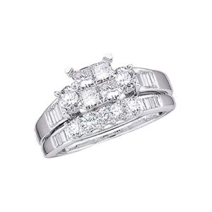 sonia jewels size - 7-14k white gold diamond ladies womens bridal engagement ring with matching wedding band two 2 ring set invisible solitaire setting with side stones channel set (1.0 cttw)