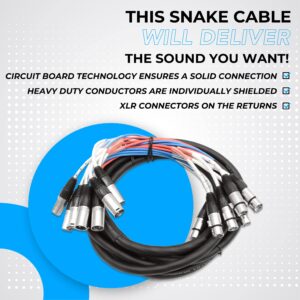 Seismic Audio Speakers 8 Channel Low Profile XLR Send Sub Snake Cable, XLR Splitter Cable, 15 Feet