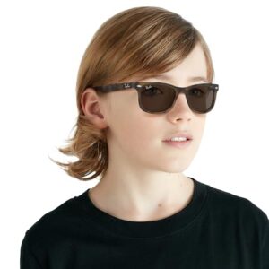 Ray-Ban Junior Kids' RJ9052S New Wayfarer Square Sunglasses, Havana/Dark Brown, 47 mm