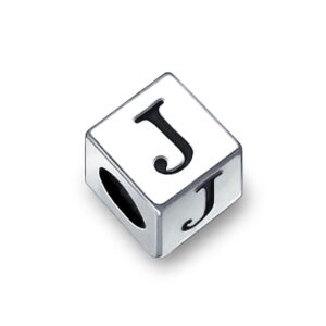 block letter j alphabet initial charm bead for women for teen .925 sterling silver for european bracelet