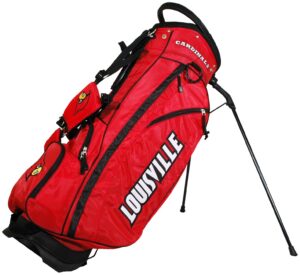 team golf ncaa louisville cardinals fairway golf stand bag, lightweight, 14-way top, spring action stand, insulated cooler pocket, padded strap, umbrella holder & removable rain hood