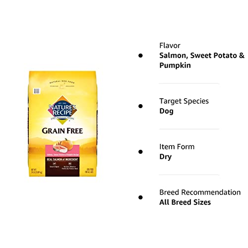 Nature’s Recipe Grain Free Salmon, Sweet Potato & Pumpkin Recipe Dry Dog Food, 24 lb. Bag